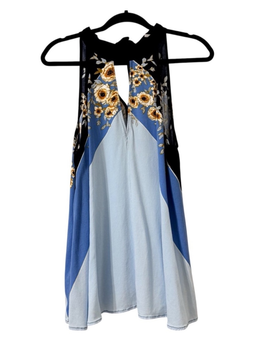 Free People Beat Of My Heart Floral Tunic Blue Sleeveless High Neck Size Small